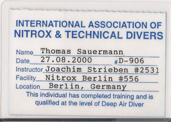 IANTD Deep Air Diver scan back